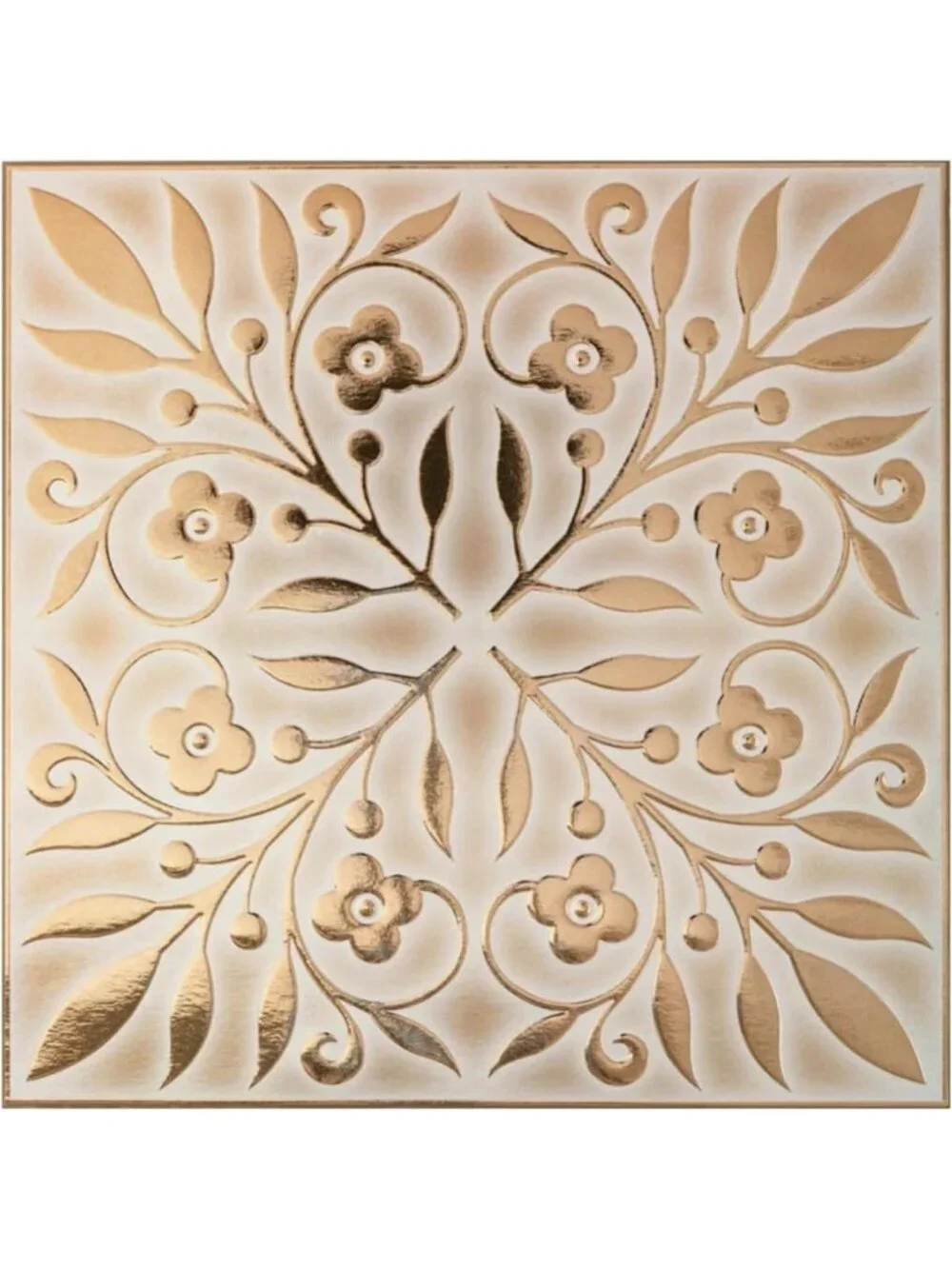 Stylish Peel and Stick Wallpaper Tiles - White & Gold Leaf Design, 24-Pack